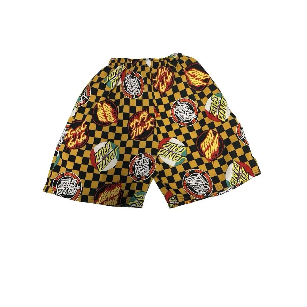 Santa Cruz Youth Medium Checkered Board Shorts Black Yellow Drawstring Skate Y2K
